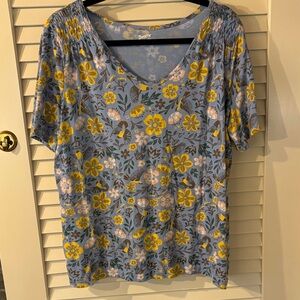 Duluth Trading Company Women's Floral Blouse - Blue and Yellow large